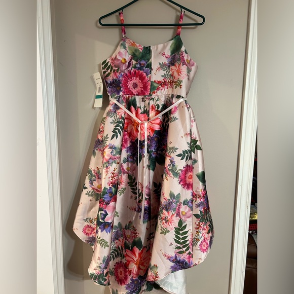 Girls size 16 Rare Edition high/low dress. Blush with floral, NWT satin youth - Picture 5 of 11